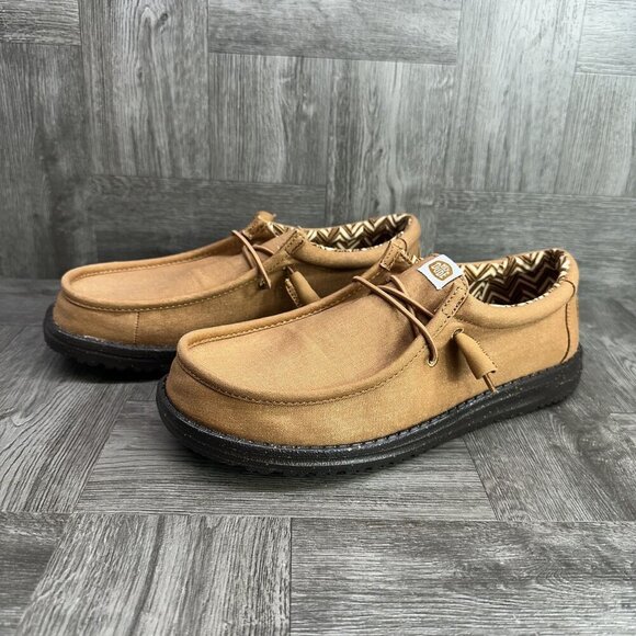 Hey Dude Wally Stretch Canvas Men size 8 Nut Black Lightweight Slip On Shoes - Picture 4 of 9